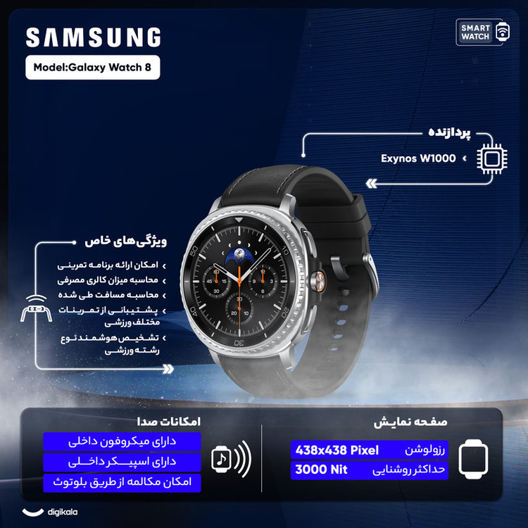 ساعت هوشمند 46 میلیمتری سامسونگ مدل Galaxy Watch 8 Classic با بند چرمی
