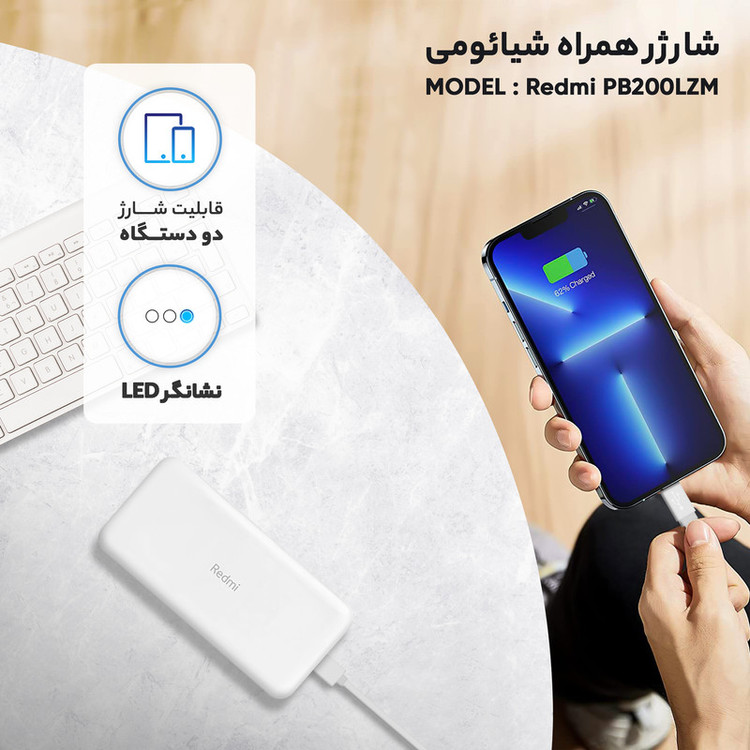پاوربانک 18 وات شیائومی مدل Redmi PB200LZM ظرفیت 20000 میلی آمپر ساعت ( اورجینال )