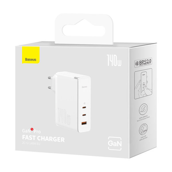 شارژر دیواری 140 وات باسئوس مدل Baseus Ga5 Pro Fast Charger 2C+U 140W EU CCGP10020