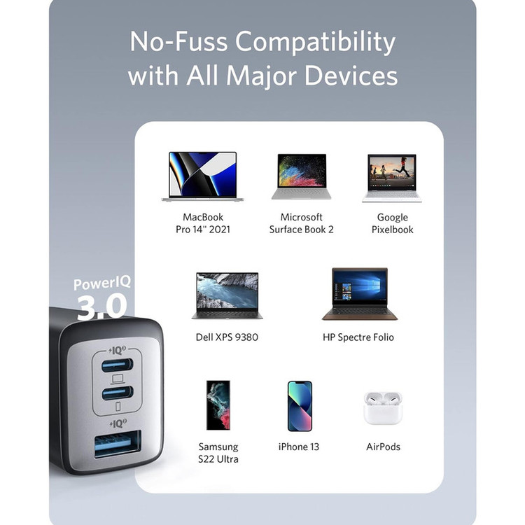 شارژر دیواری 65 وات انکر مدل 2667 Anker با یک خروجی USB و دو خروجی USB-C