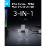شارژر دیواری 100 وات انکر مدل 2688 Anker با یک خروجی USB و دو خروجی USB-C