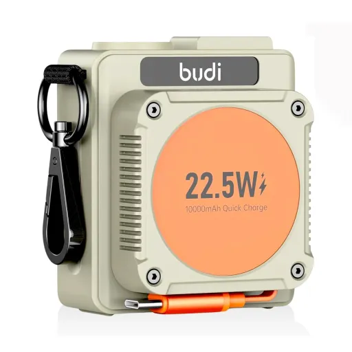 پاوربانک بودی 10000 میلی آمپر 22.5 وات مدل Budi PB815H دارای کابل USB-C متصل
