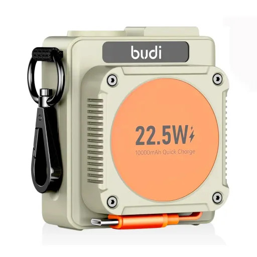 پاوربانک بودی 10000 میلی آمپر 22.5 وات مدل Budi PB815H دارای کابل USB-C متصل